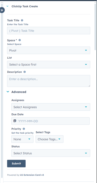 UI Extension card in its regular state advanced