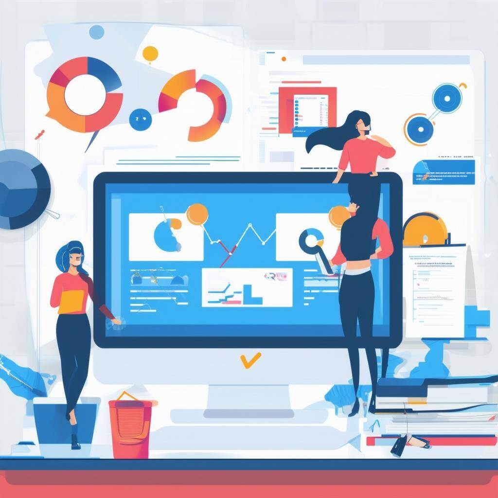 Marketing working to improve CRM for clients on a computer screen or a graphic
